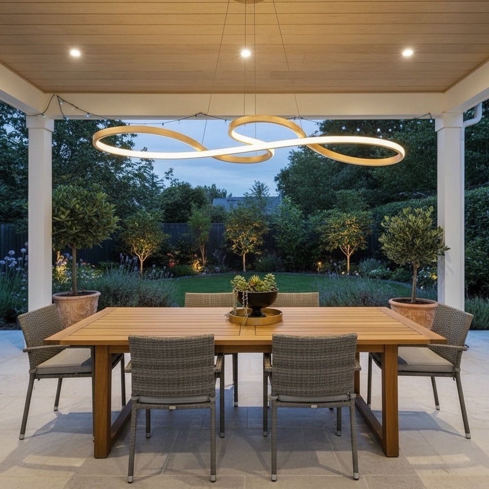 Patio LED Light Infinity Gold Dimmable Remote Lighting Fixture 29.5" New In Box